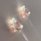 Rainbow Jelly with Star-Flowers Hoop Earrings
