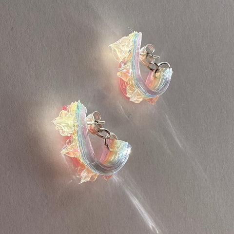Rainbow Jelly with Star-Flowers Hoop Earrings