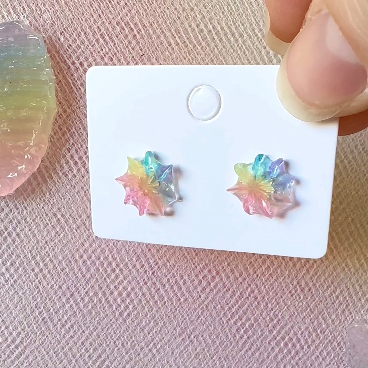 Rainbow Jelly Star-Flower Stud Earrings