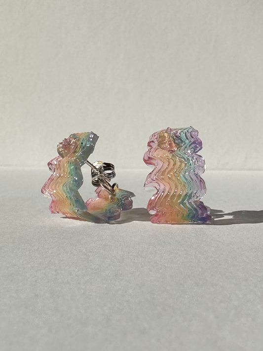 Rainbow Jelly Squiggle Hoop Earrings
