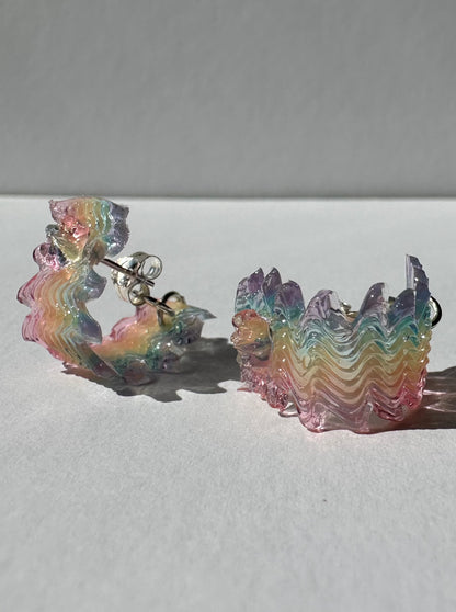 Rainbow Jelly Squiggle Hoop Earrings