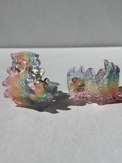 Rainbow Jelly Squiggle Hoop Earrings