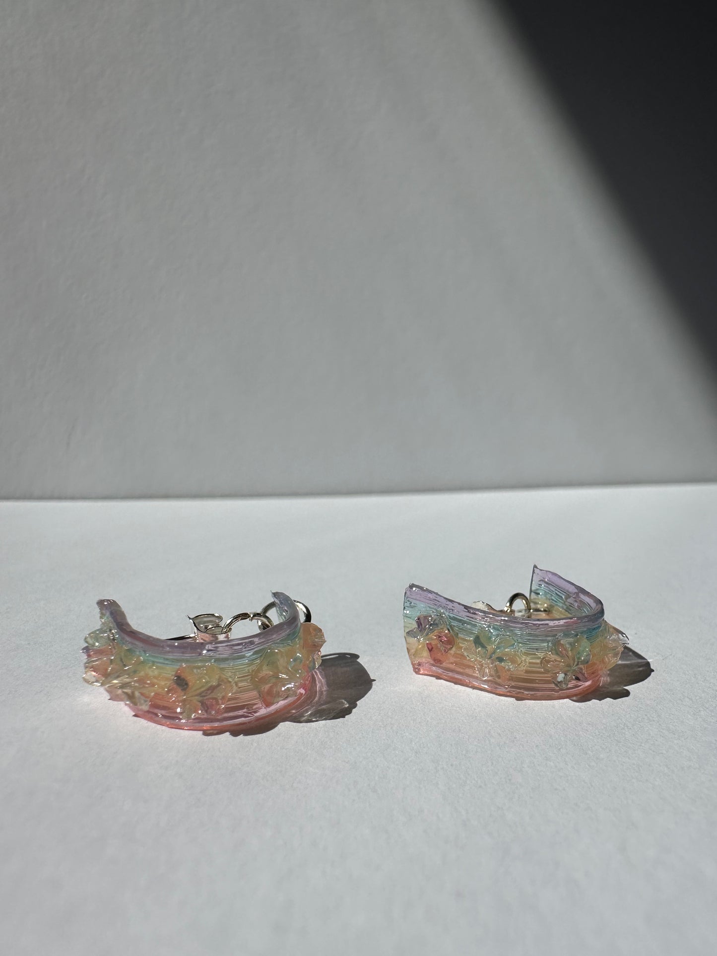 Rainbow Jelly with Star-Flowers Hoop Earrings - Long