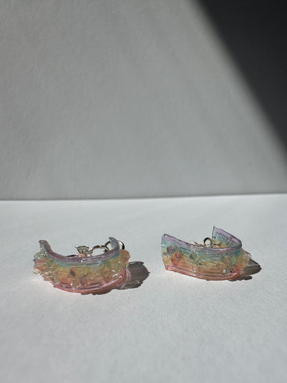 Rainbow Jelly with Star-Flowers Hoop Earrings - Long