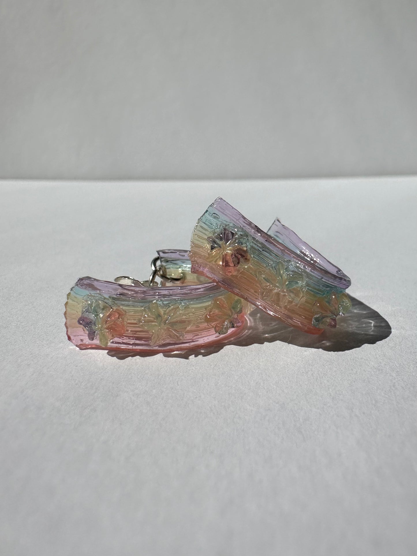Rainbow Jelly with Star-Flowers Hoop Earrings - Long