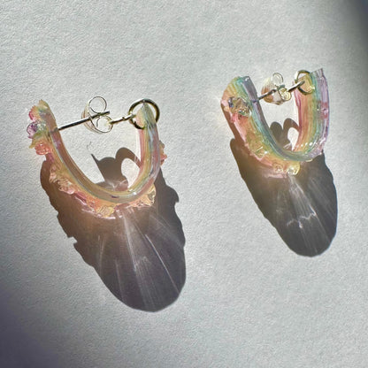 Rainbow Jelly with Star-Flowers Hoop Earrings - Long