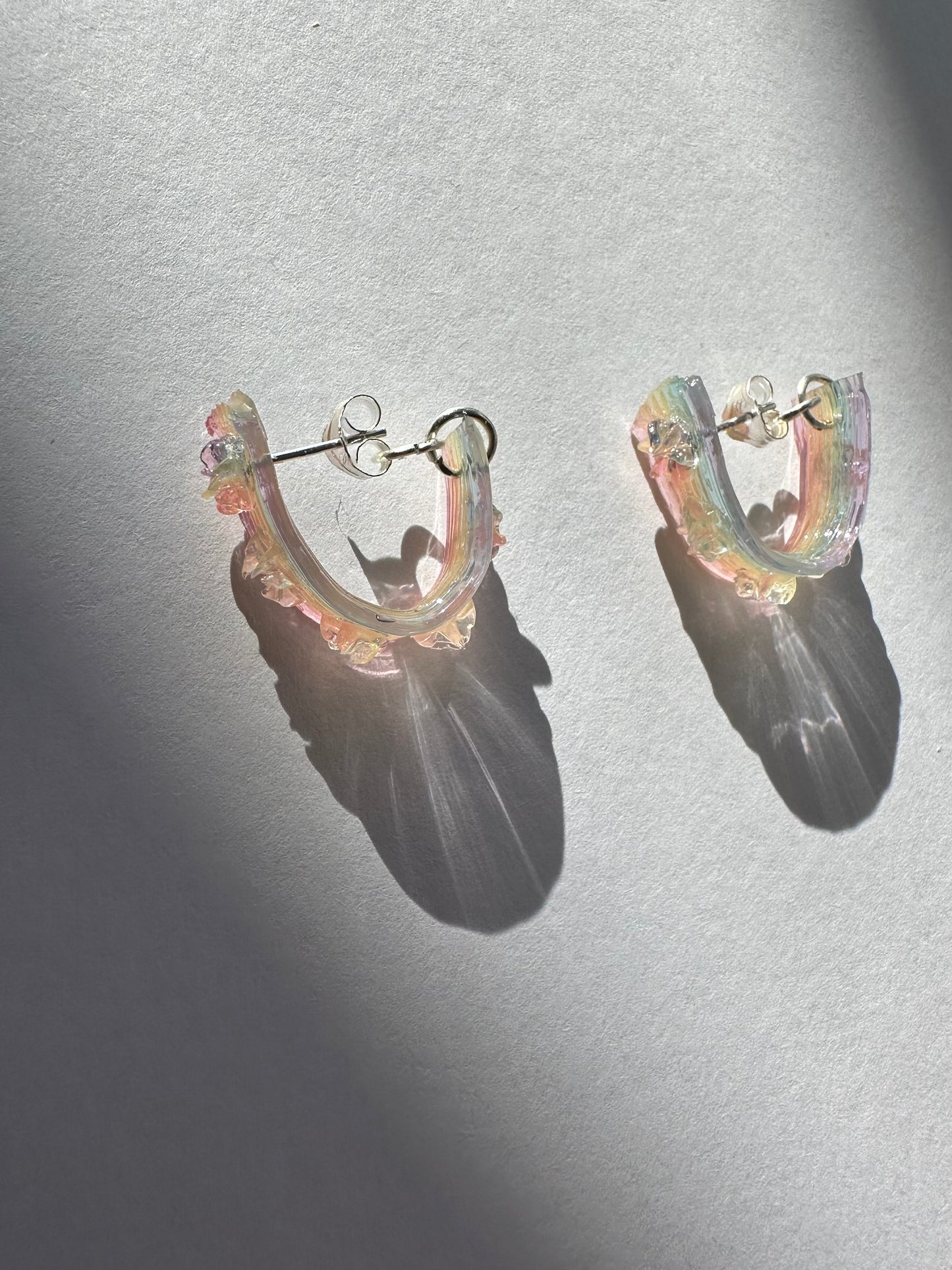 Rainbow Jelly with Star-Flowers Hoop Earrings - Long