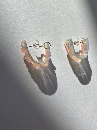 Rainbow Jelly with Star-Flowers Hoop Earrings - Long