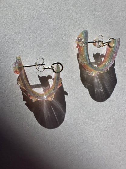 Rainbow Jelly with Star-Flowers Hoop Earrings - Long