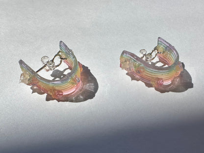 Rainbow Jelly with MINI Star-Flowers Hoop Earrings