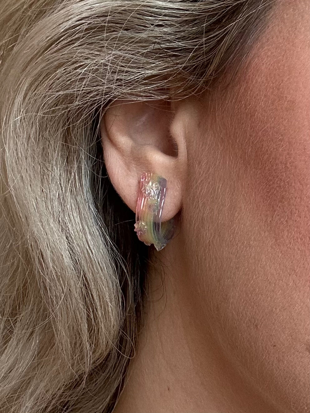 Rainbow Jelly with MINI Star-Flowers Hoop Earrings