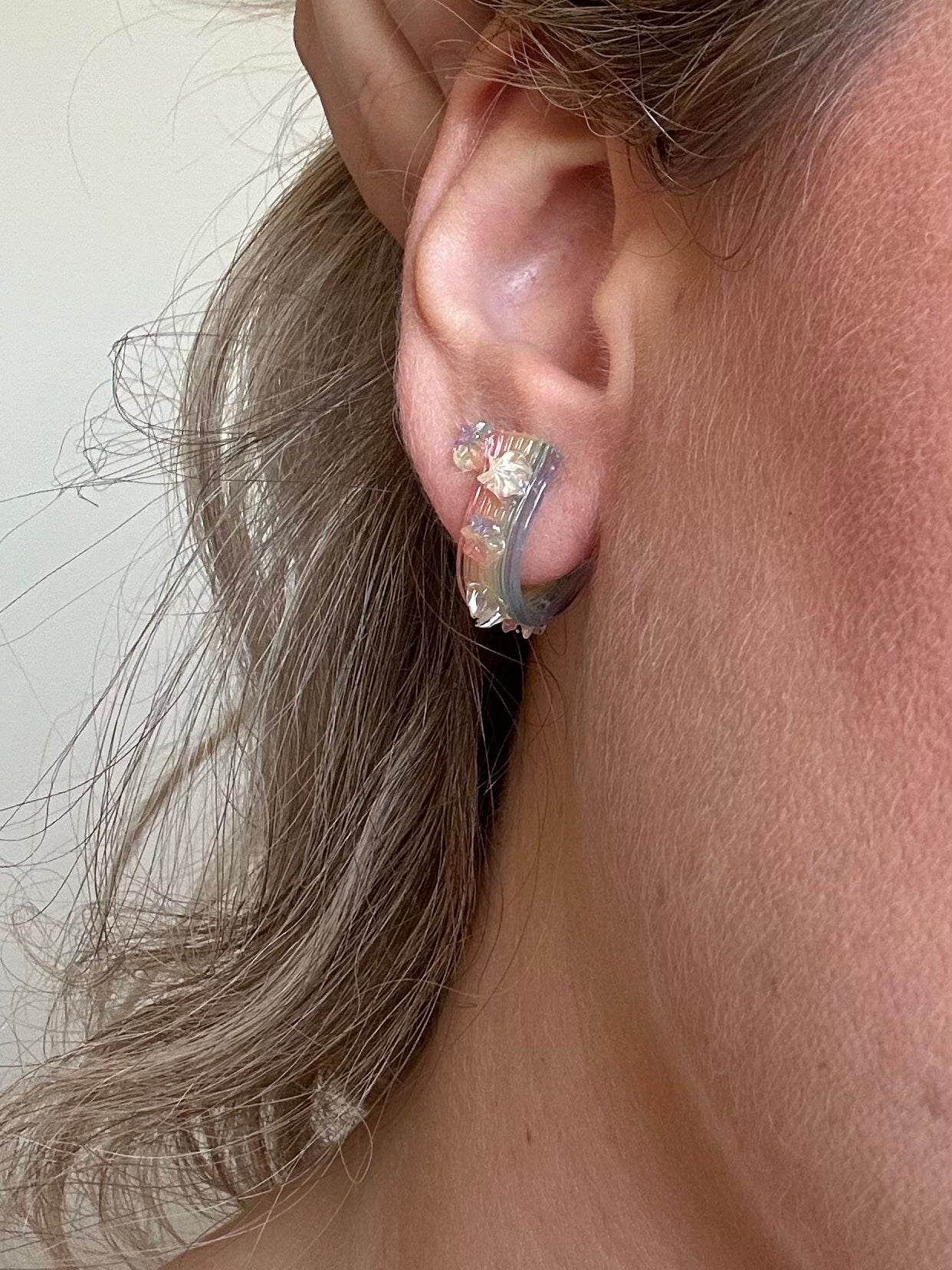 Rainbow Jelly with Star-Flowers Hoop Earrings
