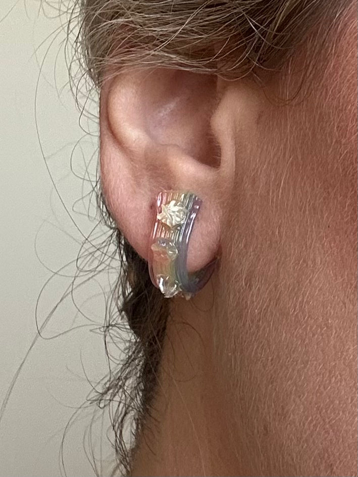 Rainbow Jelly with Star-Flowers Hoop Earrings