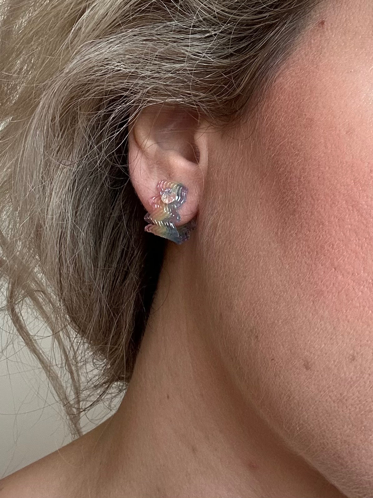 Rainbow Jelly Squiggle Hoop Earrings
