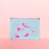 "Broken Glass" Confetti Bag - Light Blue Mint & Glitter - Neon pink - Clutch - Zipper Pouch - makeup case - sm med - Handmade by Christina Thomas