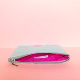 "Broken Glass" Confetti Bag - Light Blue Mint & Glitter - Neon pink - Clutch - Zipper Pouch - makeup case - sm med - Handmade by Christina Thomas