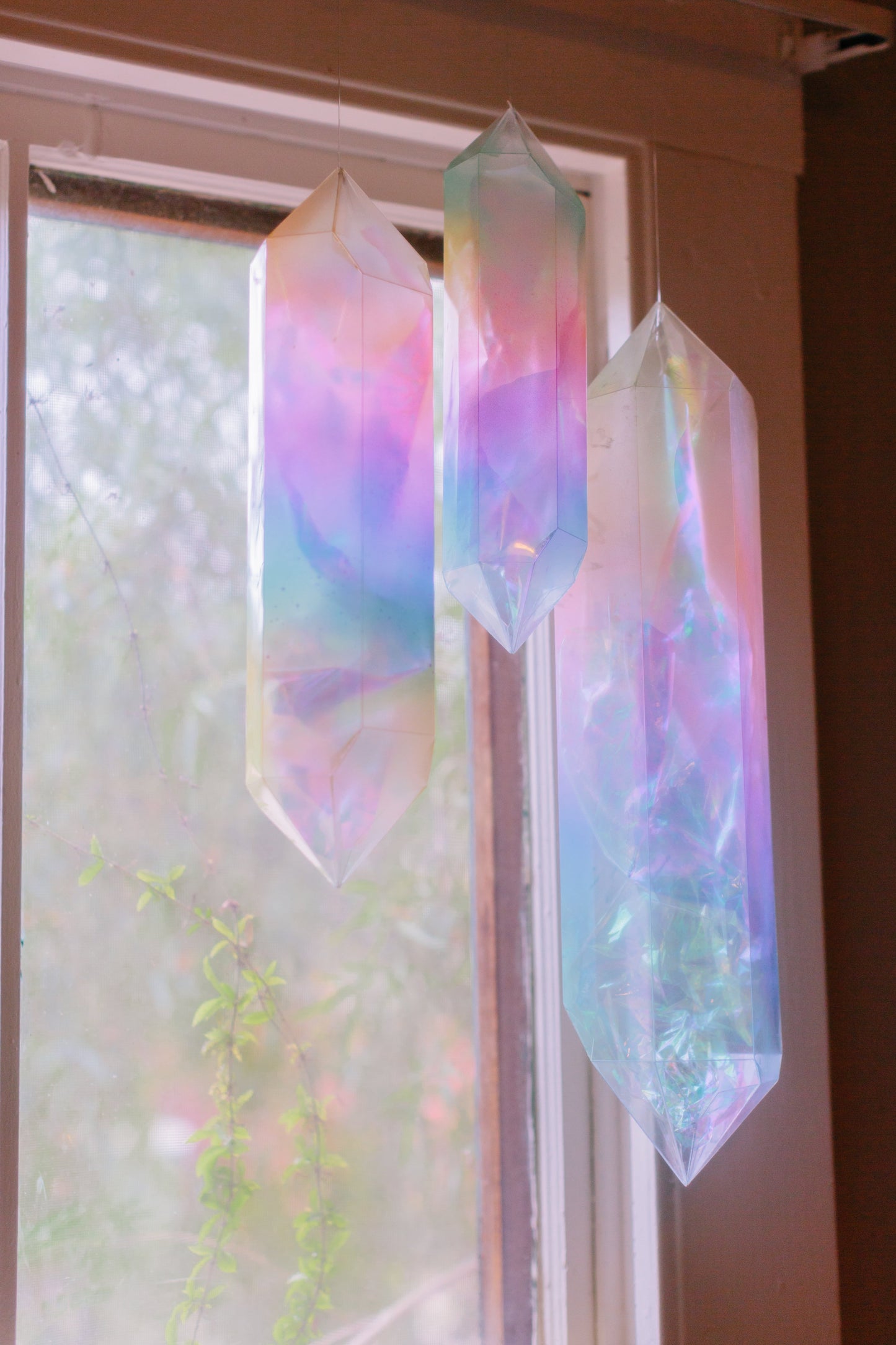Hanging Crystal CLUSTER PACK of 3 - Rainbow, Smoke, Green, Violet, Rose - home decor - interior design