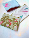 "Broken Glass" Confetti Bag - Light Blue Mint & Glitter - Neon pink - Clutch - Zipper Pouch - makeup case - sm med - Handmade by Christina Thomas