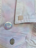 Pastel Tie Dyed Denim Vest - White, Pink, Blue, & Lavender - with Rosequartz Pyramid Studs and Holographic Pin - Size Small sm
