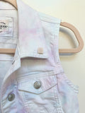 Pastel Tie Dyed Denim Vest - White, Pink, Blue, & Lavender - with Rosequartz Pyramid Studs and Holographic Pin - Size Small sm