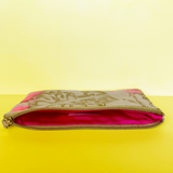 "Broken Glass" Confetti Bag - Gold Scroll Design - Neon pink - Clutch - Zipper Pouch - makeup case - sm med - Handmade by Christina Thomas