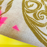 "Broken Glass" Confetti Bag - Gold Scroll Design - Neon pink - Clutch - Zipper Pouch - makeup case - sm med - Handmade by Christina Thomas