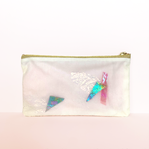 "Kaleidoscope" Confetti Bag - Cream Light Pink & Glitter Cellophane - Clutch - Zipper Pouch - makeup case - med - Handmade by Christina Thomas