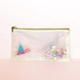 "Kaleidoscope" Confetti Bag - Cream Light Pink & Glitter Cellophane - Clutch - Zipper Pouch - makeup case - med - Handmade by Christina Thomas