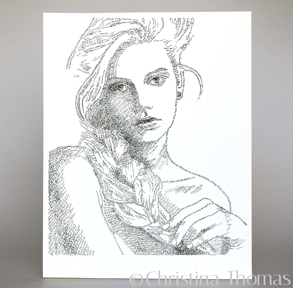 A Fine Art Giclee Print of the illustration, Blah Blah Blah, a portrait drawn in words, by artist Christina Thomas