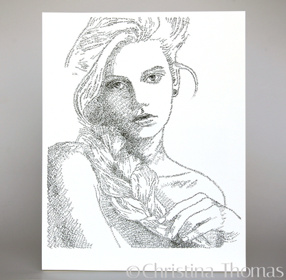 A Fine Art Giclee Print of the illustration, Blah Blah Blah, a portrait drawn in words, by artist Christina Thomas