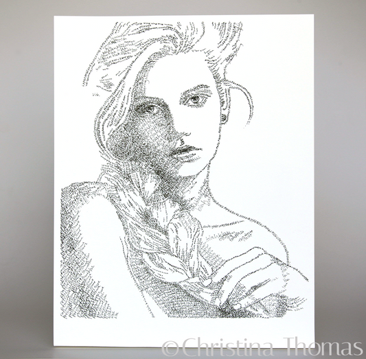 A Fine Art Giclee Print of the illustration, Blah Blah Blah, a portrait drawn in words, by artist Christina Thomas
